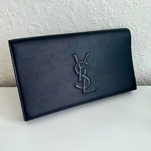YVES SAINT LAURENT Clutch Bag YSL Logo Leather Marine Navy 361120